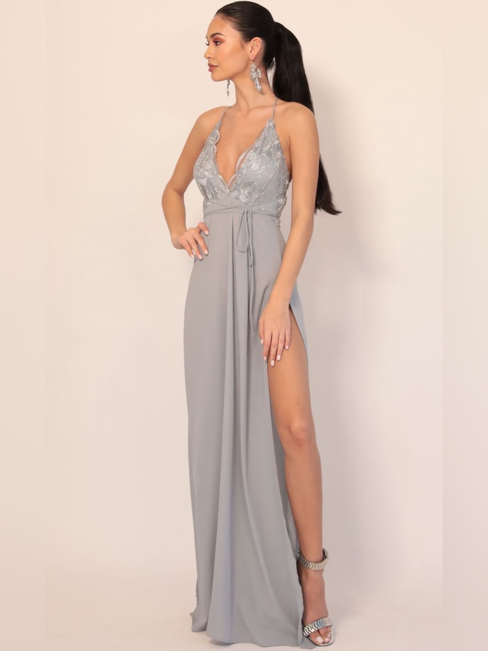 Lucy in the Sky Silver Lace Evening Dress
